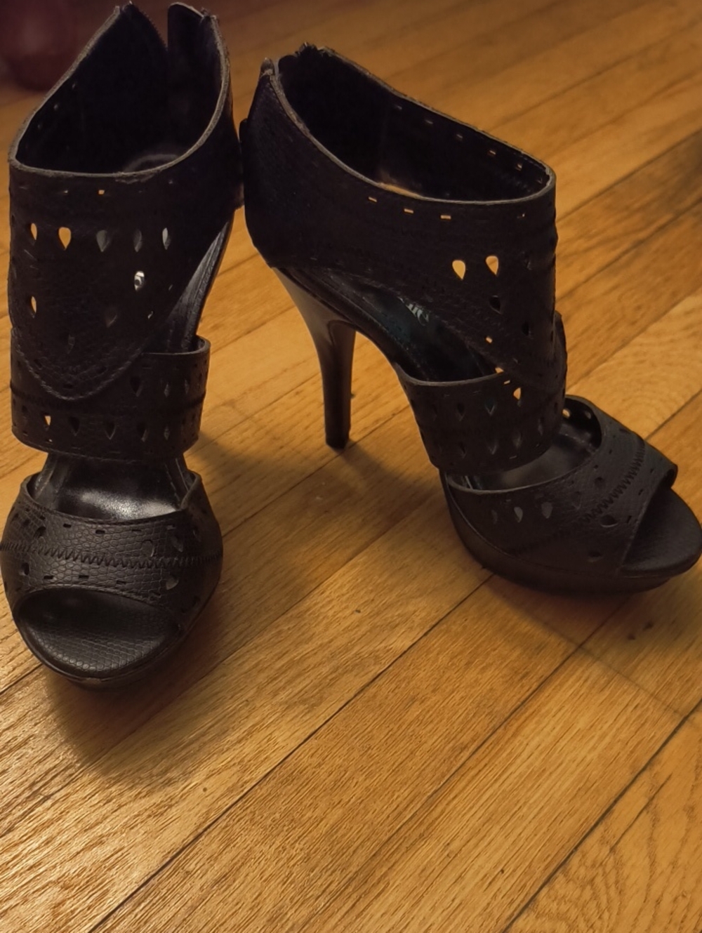Charming Charlie Black Cutout Peep-Toe High Heel Sandals